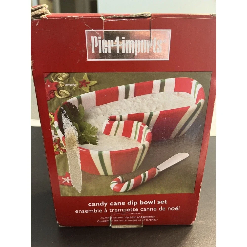 Pier One Candy Cane Dip Bowl Set w Candy Cane Spreader